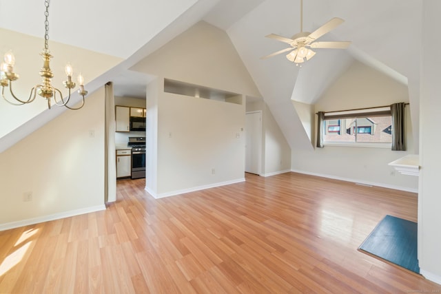 72 Montoya Dr Unit 72, Branford, CT 06405 - bonus room with baseboards, vaulted ceiling, ceiling fan with notable chandelier, and light wood-type flooring