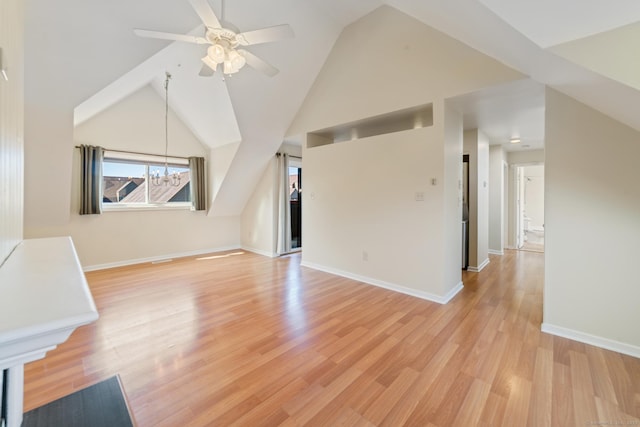 72 Montoya Dr Unit 72, Branford, CT 06405 - bonus room with high vaulted ceiling, light wood-style floors, baseboards, and ceiling fan with notable chandelier