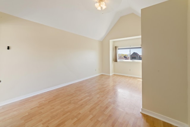 72 Montoya Dr Unit 72, Branford, CT 06405 - empty room featuring baseboards, vaulted ceiling, ceiling fan, and light wood-type flooring