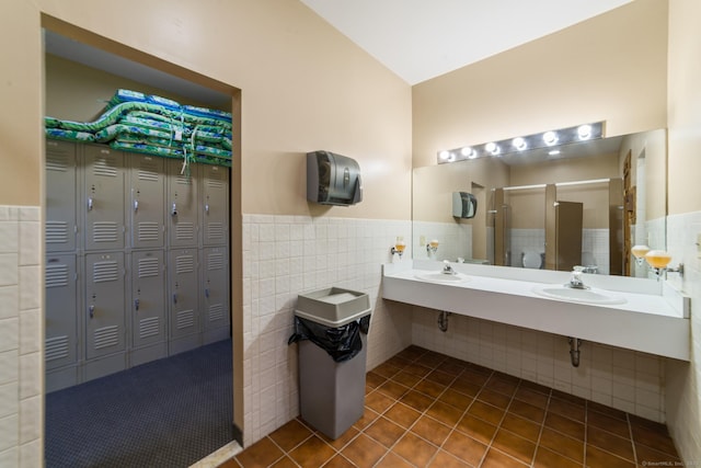 72 Montoya Dr Unit 72, Branford, CT 06405 - bathroom with a sink, a closet, tile patterned floors, and tile walls