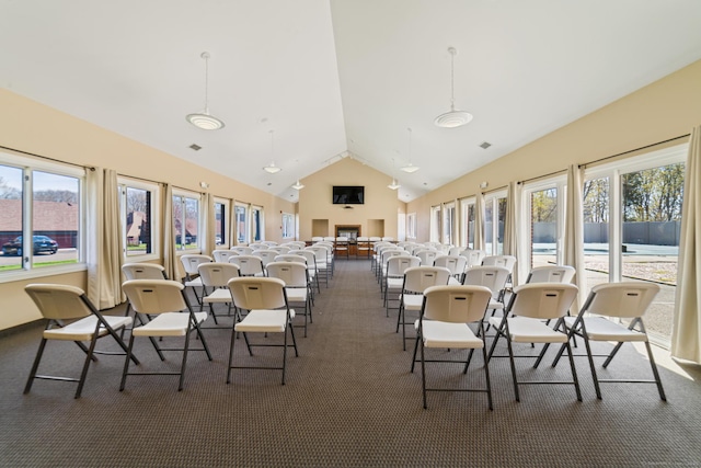 72 Montoya Dr Unit 72, Branford, CT 06405 - dining area with high vaulted ceiling, a wealth of natural light, and carpet flooring
