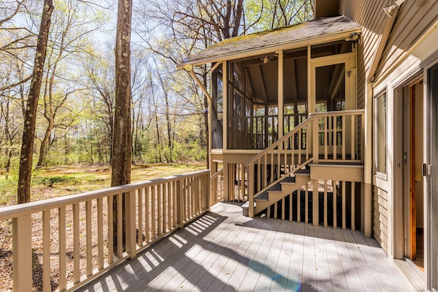 9 Stonehedge Way, Granby, CT 06060 - wooden terrace featuring a sunroom and stairs