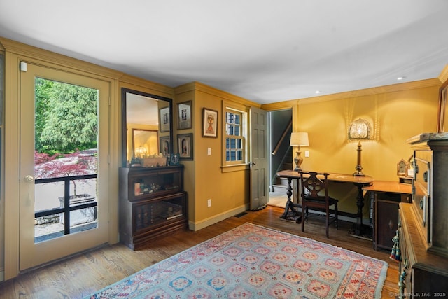 66 Hedlund Rd, East Haddam, CT 06423 - office area with wood finished floors, baseboards, and crown molding