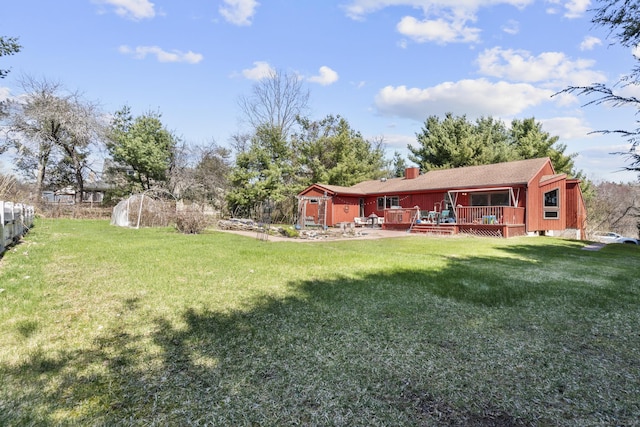 view of yard featuring a deck and fence