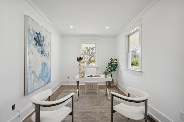433 Belden Hill Rd, Wilton, CT 06897 - home office with wood finished floors, crown molding, baseboards, and recessed lighting