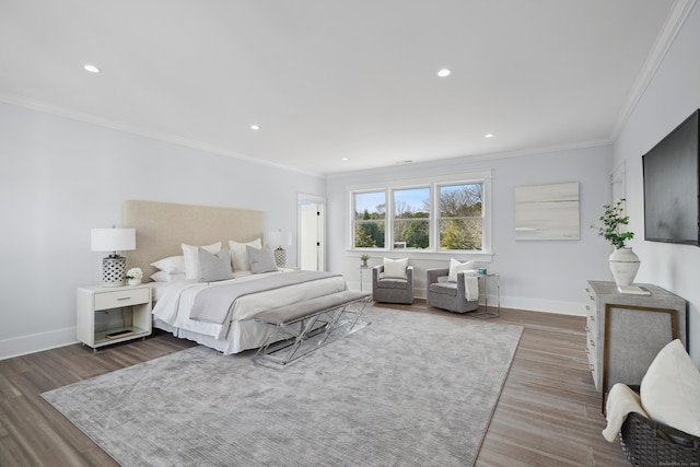 433 Belden Hill Rd, Wilton, CT 06897 - bedroom featuring ornamental molding, baseboards, wood finished floors, and recessed lighting