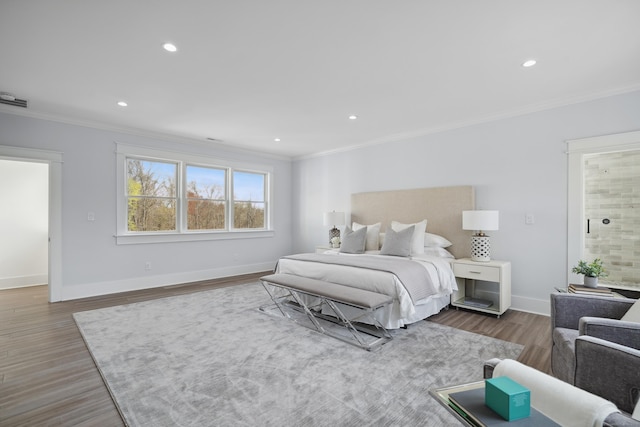 433 Belden Hill Rd, Wilton, CT 06897 - bedroom featuring crown molding, wood finished floors, baseboards, and recessed lighting