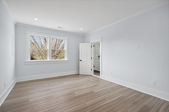433 Belden Hill Rd, Wilton, CT 06897 - spare room featuring crown molding, light wood finished floors, baseboards, and recessed lighting
