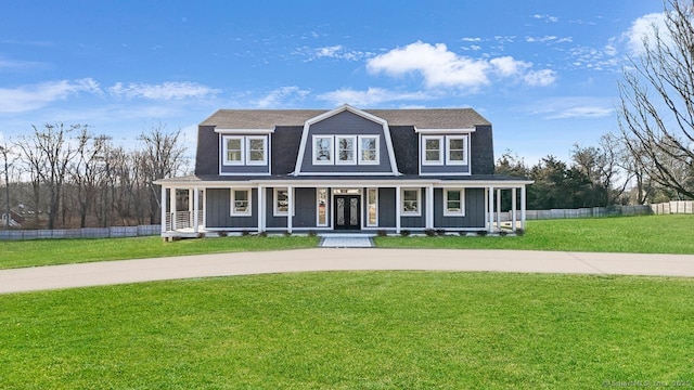 433 Belden Hill Rd, Wilton, CT 06897 - view of front facade with a porch, board and batten siding, and a gambrel roof