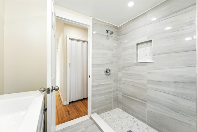 576 Main St, Somers, CT 06071 - bathroom with recessed lighting and tiled shower