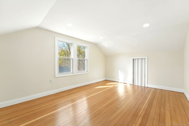 576 Main St, Somers, CT 06071 - bonus room featuring baseboards, recessed lighting, light wood-style flooring, and vaulted ceiling