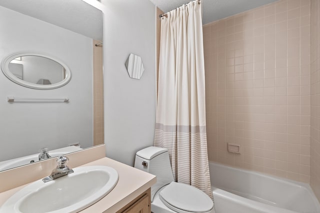 75 Brittania Rd Unit 75, Danbury, CT 06811 - bathroom with vanity, a textured ceiling, shower / bath combination with curtain, and toilet