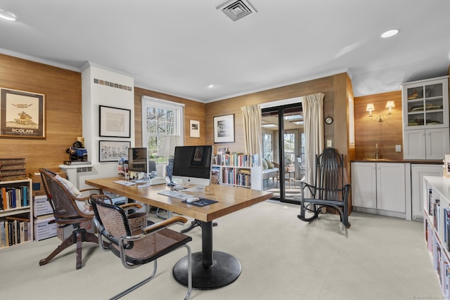 55-69 Sawmill Rd, Branford, CT 06405 - office area with wooden walls, visible vents, plenty of natural light, and ornamental molding