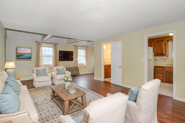 20 Fairview St, Simsbury, CT 06070 - living area with baseboards and dark wood-type flooring