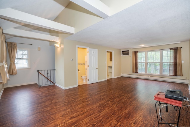 20 Fairview St, Simsbury, CT 06070 - unfurnished living room featuring a baseboard radiator, a wall mounted air conditioner, baseboards, and wood finished floors
