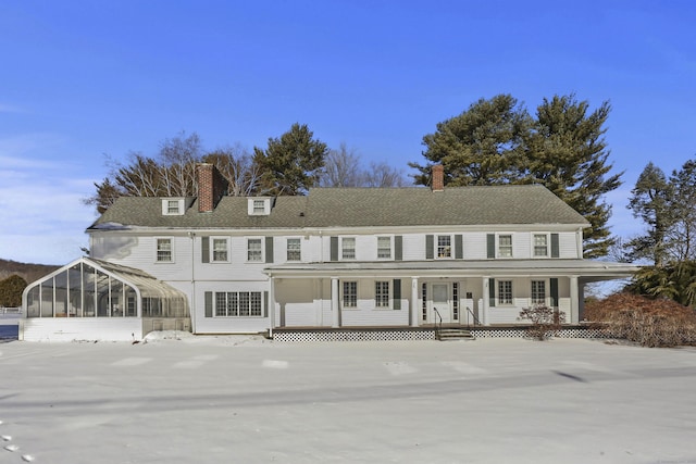802 State Rd, Richmond, MA 01254 - view of front of home with a sunroom, a porch, and a chimney