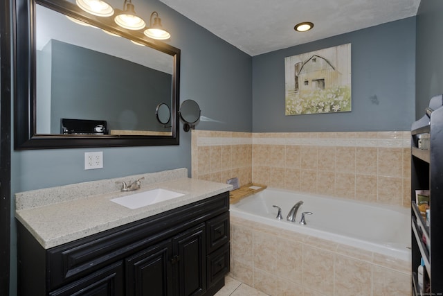 bathroom featuring tile patterned floors, a bath, and vanity