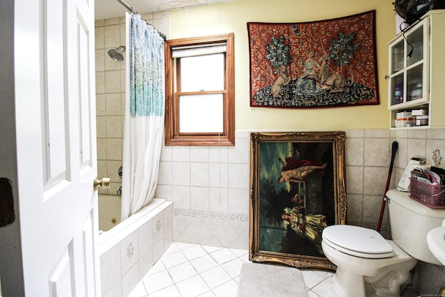 935 Gaylord Mountain Rd, Hamden, CT 06518 - bathroom with tile walls, tile patterned floors, tiled shower / bath, and toilet