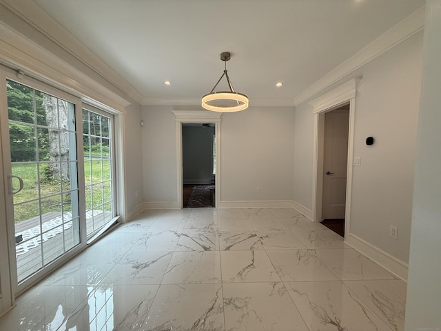 439 New Hanover Ave, Meriden, CT 06451 - empty room with recessed lighting, light marble finish flooring, and ornamental molding
