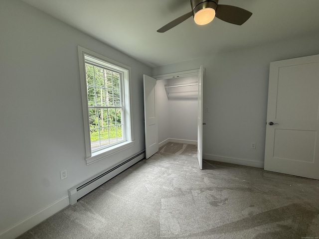 439 New Hanover Ave, Meriden, CT 06451 - unfurnished bedroom with a baseboard heating unit, carpet, a closet, and a ceiling fan