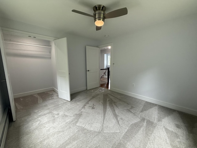 439 New Hanover Ave, Meriden, CT 06451 - unfurnished bedroom featuring carpet floors, a baseboard radiator, and ceiling fan
