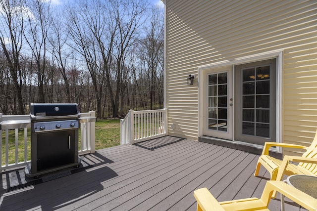 wooden deck featuring grilling area