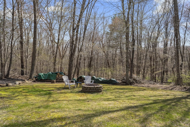 view of yard featuring an outdoor fire pit