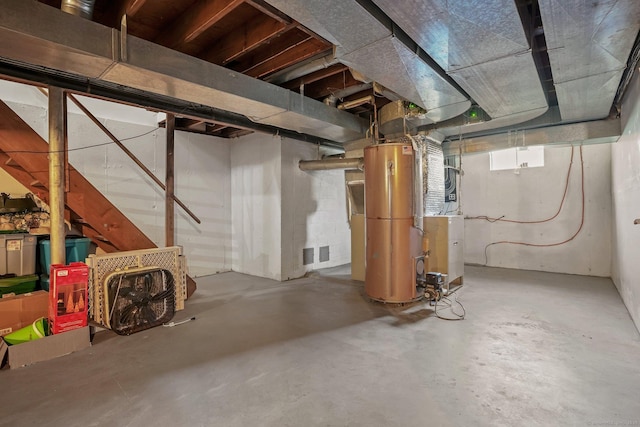 unfinished basement with water heater