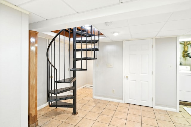 94 Maple Ridge Dr, Somers, CT 06071 - stairway with baseboards, tile patterned flooring, and washer / clothes dryer
