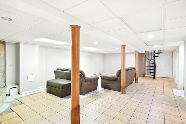 94 Maple Ridge Dr, Somers, CT 06071 - finished below grade area featuring a drop ceiling, stairs, and baseboard heating