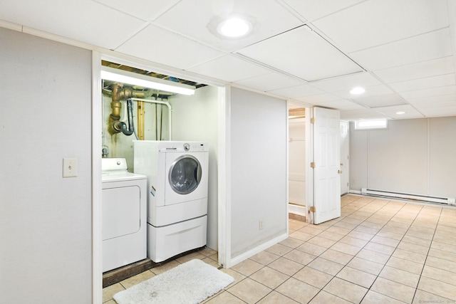 94 Maple Ridge Dr, Somers, CT 06071 - laundry area with washing machine and dryer, recessed lighting, baseboard heating, laundry area, and light tile patterned floors