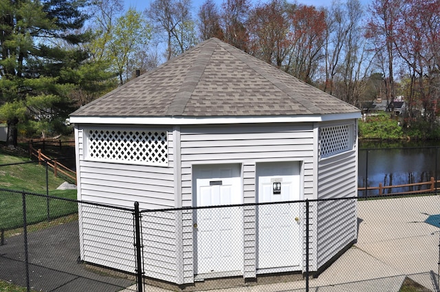 1 E Hayestown Rd Unit 142, Danbury, CT 06811 - detached garage featuring a water view and fence