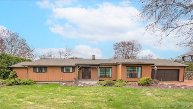 167 Arline Dr, Waterbury, CT 06705 - ranch-style home featuring an attached garage, a front yard, a chimney, and driveway