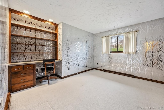 167 Arline Dr, Waterbury, CT 06705 - unfurnished office featuring carpet floors, baseboards, a textured ceiling, recessed lighting, and wallpapered walls