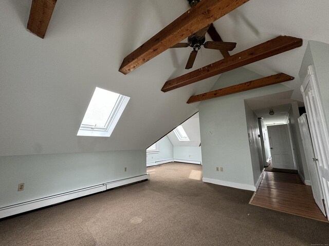 15 Eaton St, Hartford, CT 06114 - additional living space featuring a baseboard heating unit, a skylight, carpet floors, baseboards, and ceiling fan