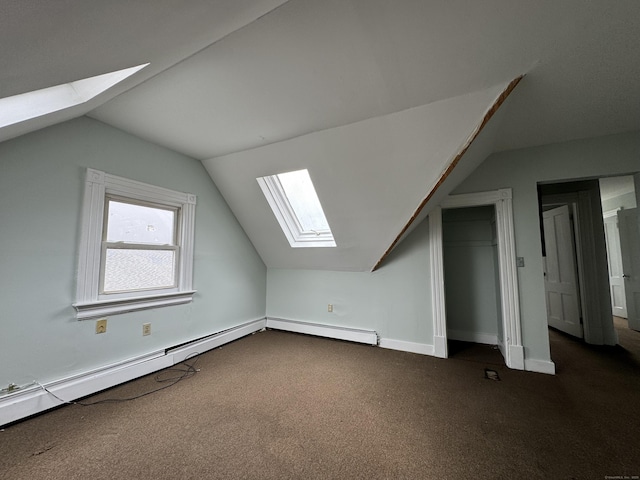 15 Eaton St, Hartford, CT 06114 - bonus room with a skylight, dark colored carpet, lofted ceiling, a baseboard radiator, and baseboards