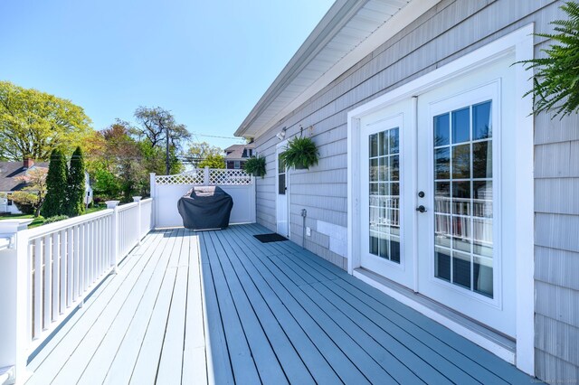 wooden terrace with french doors