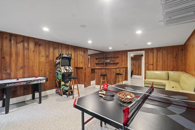 386 Bloomfield Ave, West Hartford, CT 06117 - recreation room featuring recessed lighting and wooden walls