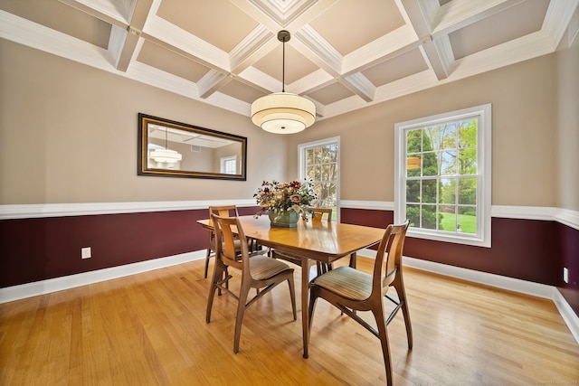 420 Winding Rdg, Southington, CT 06489 - dining room with light wood-type flooring, baseboards, coffered ceiling, and beam ceiling