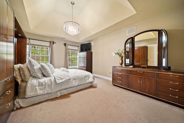 420 Winding Rdg, Southington, CT 06489 - bedroom with a raised ceiling, a chandelier, light carpet, and baseboards