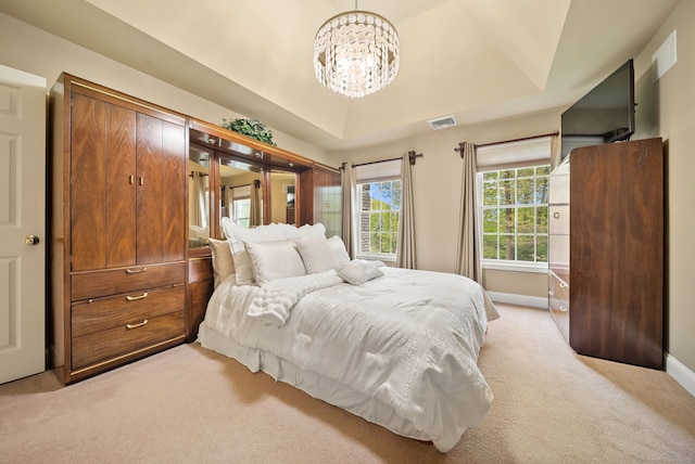 420 Winding Rdg, Southington, CT 06489 - bedroom with light carpet, a chandelier, baseboards, and a raised ceiling