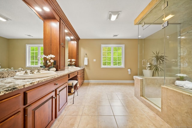 420 Winding Rdg, Southington, CT 06489 - bathroom with a shower stall, double vanity, baseboards, and tile patterned floors