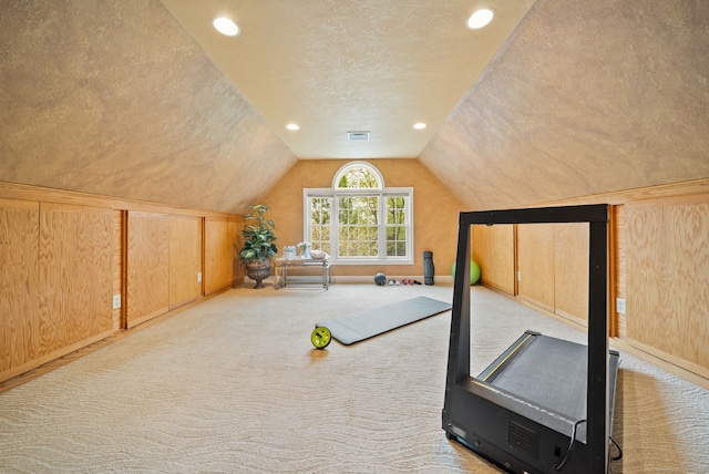 420 Winding Rdg, Southington, CT 06489 - workout room featuring lofted ceiling, carpet flooring, a textured ceiling, recessed lighting, and baseboards