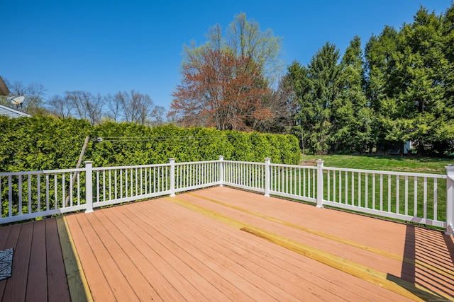 wooden deck with a lawn