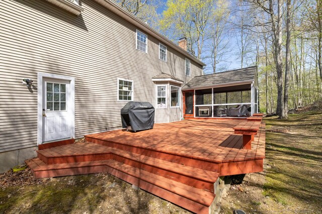 114 Cobbler Ln, Southbury, CT 06488 - deck featuring grilling area and a sunroom