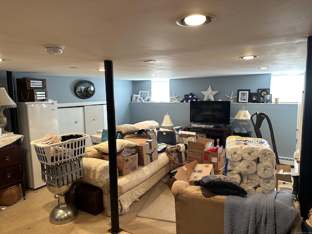 living room with a baseboard radiator