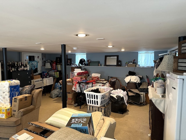 below grade area with carpet flooring
