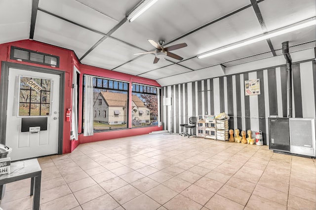 garage featuring ceiling fan
