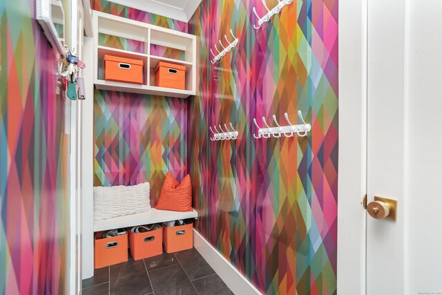 60 Eleanor Ter, Fairfield, CT 06824 - mudroom with wallpapered walls