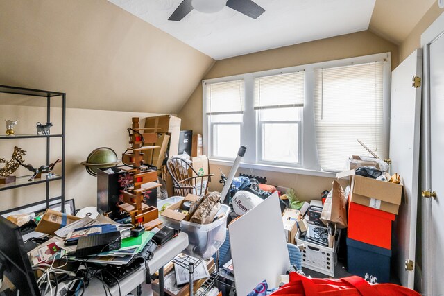 interior space featuring ceiling fan